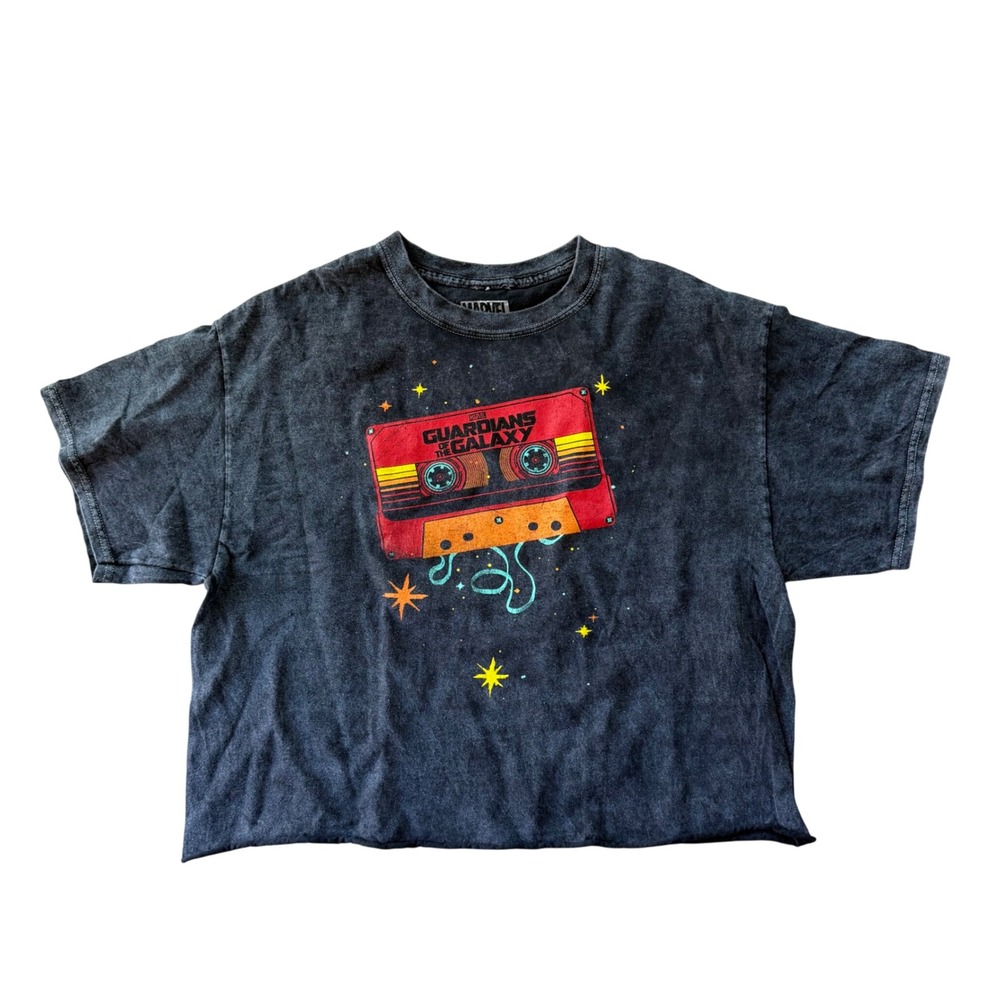 Marvel Guardians of the Galaxy Acid Wash Cropped Graphic Tee Grey Fifth Sun L